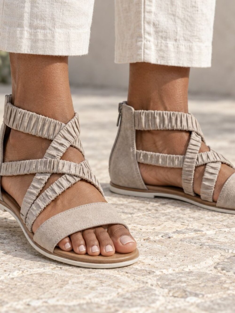 Sorel Ella II Sandals Womens 6 Taupe Gray Suede Ankle Strap Minimalist Boho